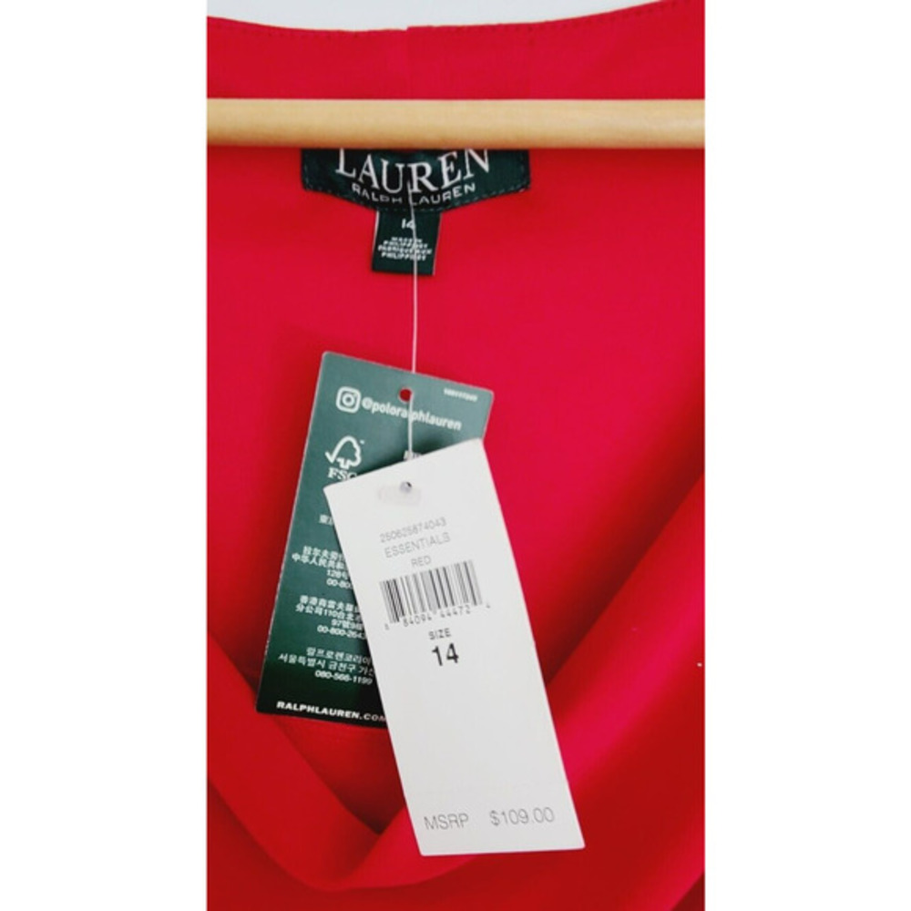 Lauren Ralph Lauren Red Cowl Neck Ruched Sheath Dress Size 14 Essentials - Picture 5 of 5